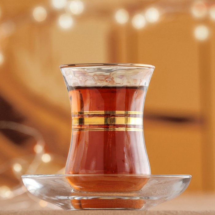 LAV Turkish Tea Glasses And Saucers Set 12Piece, 4 Oz Authentic Small